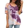 imageXIEERDUO Oversized T Shirts for Women Summer Short Sleeve Tops Loose Scook NeckTie Dye Purple