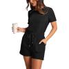 imageXIEERDUO Rompers for Women 2024 Summer Crewneck Short Jumpsuit Casual Loose Short Sleeve One Piece Outfits with PocketsBlack