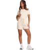 imageXIEERDUO Rompers for Women 2024 Summer Crewneck Short Jumpsuit Casual Loose Short Sleeve One Piece Outfits with PocketsCreamy Apricot