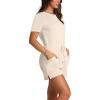 imageXIEERDUO Rompers for Women 2024 Summer Crewneck Short Jumpsuit Casual Loose Short Sleeve One Piece Outfits with PocketsCreamy Apricot