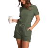 imageXIEERDUO Rompers for Women 2024 Summer Crewneck Short Jumpsuit Casual Loose Short Sleeve One Piece Outfits with PocketsGrey Olive