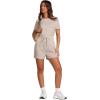 imageXIEERDUO Rompers for Women 2024 Summer Crewneck Short Jumpsuit Casual Loose Short Sleeve One Piece Outfits with PocketsLight Khaki