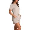 imageXIEERDUO Rompers for Women 2024 Summer Crewneck Short Jumpsuit Casual Loose Short Sleeve One Piece Outfits with PocketsLight Khaki