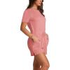 imageXIEERDUO Rompers for Women 2024 Summer Crewneck Short Jumpsuit Casual Loose Short Sleeve One Piece Outfits with PocketsLight Orange Pink