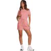 imageXIEERDUO Rompers for Women 2024 Summer Crewneck Short Jumpsuit Casual Loose Short Sleeve One Piece Outfits with PocketsLight Orange Pink