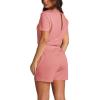 imageXIEERDUO Rompers for Women 2024 Summer Crewneck Short Jumpsuit Casual Loose Short Sleeve One Piece Outfits with PocketsLight Orange Pink