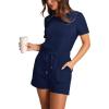 imageXIEERDUO Rompers for Women 2024 Summer Crewneck Short Jumpsuit Casual Loose Short Sleeve One Piece Outfits with PocketsNavy Blue