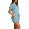 imageXIEERDUO Rompers for Women 2024 Summer Crewneck Short Jumpsuit Casual Loose Short Sleeve One Piece Outfits with PocketsWater Blue