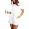 imageXIEERDUO Rompers for Women 2024 Summer Crewneck Short Jumpsuit Casual Loose Short Sleeve One Piece Outfits with PocketsWhite