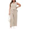 imageXIEERDUO Two Piece Sets for Women Summer Vacation Travel Outfits V Neck Lounge Matching SetsBeige