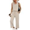 imageXIEERDUO Two Piece Sets for Women Summer Vacation Travel Outfits V Neck Lounge Matching SetsBeige