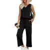 imageXIEERDUO Two Piece Sets for Women Summer Vacation Travel Outfits V Neck Lounge Matching SetsBlack