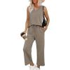 imageXIEERDUO Two Piece Sets for Women Summer Vacation Travel Outfits V Neck Lounge Matching SetsBrown