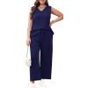 imageXIEERDUO Two Piece Sets for Women Summer Vacation Travel Outfits V Neck Lounge Matching SetsNavy Blue