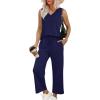 imageXIEERDUO Two Piece Sets for Women Summer Vacation Travel Outfits V Neck Lounge Matching SetsNavy Blue