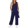 imageXIEERDUO Two Piece Sets for Women Summer Vacation Travel Outfits V Neck Lounge Matching SetsNavy Blue