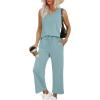 imageXIEERDUO Two Piece Sets for Women Summer Vacation Travel Outfits V Neck Lounge Matching SetsTurquoise