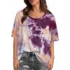 imageXIEERDUO Oversized T Shirts for Women Summer Short Sleeve Tops Loose Scook NeckTie Dye Purple