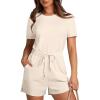 imageXIEERDUO Rompers for Women 2024 Summer Crewneck Short Jumpsuit Casual Loose Short Sleeve One Piece Outfits with PocketsCreamy Apricot