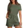 imageXIEERDUO Rompers for Women 2024 Summer Crewneck Short Jumpsuit Casual Loose Short Sleeve One Piece Outfits with PocketsGrey Olive