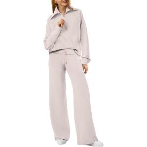 imageXIEERDUO Lounge Sets For Women 2024 Half Zip Sweatshirt And Wide Leg Sweatpant 2 Piece Outfits Sweatsuit Tracksuit02khaki