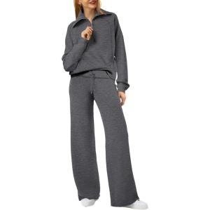 imageXIEERDUO Lounge Sets For Women 2024 Half Zip Sweatshirt And Wide Leg Sweatpant 2 Piece Outfits Sweatsuit Tracksuit04dimgray