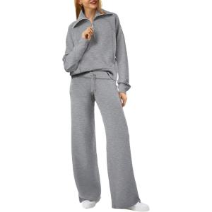 imageXIEERDUO Lounge Sets For Women 2024 Half Zip Sweatshirt And Wide Leg Sweatpant 2 Piece Outfits Sweatsuit Tracksuit08dark Grey