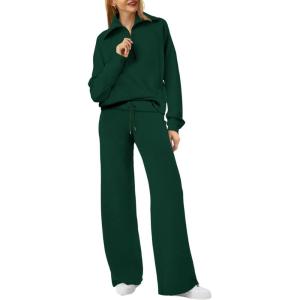 imageXIEERDUO Lounge Sets For Women 2024 Half Zip Sweatshirt And Wide Leg Sweatpant 2 Piece Outfits Sweatsuit Tracksuit10deep Green