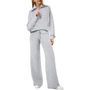 imageXIEERDUO Lounge Sets For Women 2024 Half Zip Sweatshirt And Wide Leg Sweatpant 2 Piece Outfits Sweatsuit Tracksuit11grey
