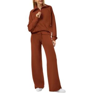 imageXIEERDUO Lounge Sets For Women 2024 Half Zip Sweatshirt And Wide Leg Sweatpant 2 Piece Outfits Sweatsuit Tracksuit12caramel
