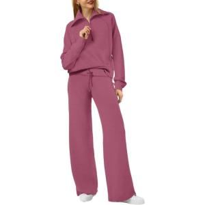 imageXIEERDUO Lounge Sets For Women 2024 Half Zip Sweatshirt And Wide Leg Sweatpant 2 Piece Outfits Sweatsuit Tracksuit13carmine