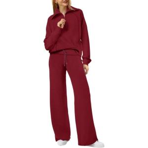 imageXIEERDUO Lounge Sets For Women 2024 Half Zip Sweatshirt And Wide Leg Sweatpant 2 Piece Outfits Sweatsuit Tracksuit18wine Red