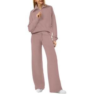 imageXIEERDUO Lounge Sets For Women 2024 Half Zip Sweatshirt And Wide Leg Sweatpant 2 Piece Outfits Sweatsuit Tracksuit22pink
