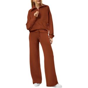 imageXIEERDUO Lounge Sets For Women 2024 Half Zip Sweatshirt And Wide Leg Sweatpant 2 Piece Outfits Sweatsuit TracksuitKangaroobrown