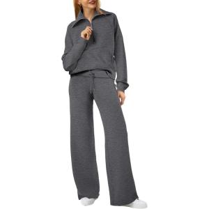 imageXIEERDUO Lounge Sets For Women 2024 Half Zip Sweatshirt And Wide Leg Sweatpant 2 Piece Outfits Sweatsuit TracksuitKangaroodimgray