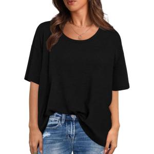 imageXIEERDUO Oversized T Shirts for Women Summer Short Sleeve Tops Loose Scook NeckBlack