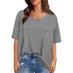 imageXIEERDUO Oversized T Shirts for Women Summer Short Sleeve Tops Loose Scook NeckGrey