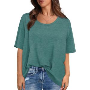 imageXIEERDUO Oversized T Shirts for Women Summer Short Sleeve Tops Loose Scook NeckGrey Green