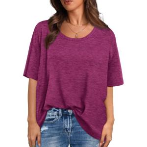 imageXIEERDUO Oversized T Shirts for Women Summer Short Sleeve Tops Loose Scook NeckPurple