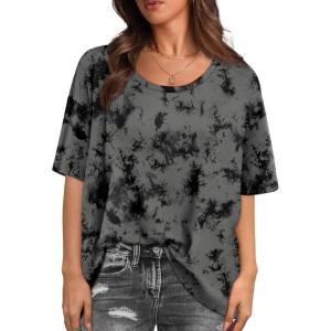 imageXIEERDUO Oversized T Shirts for Women Summer Short Sleeve Tops Loose Scook NeckTiedye