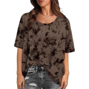 imageXIEERDUO Oversized T Shirts for Women Summer Short Sleeve Tops Loose Scook NeckTiedye2
