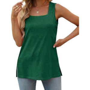 imageXIEERDUO Summer Tank Tops for Women Square Neck Loose Fit Casual Fashion Flowy Sleeveless01agreen