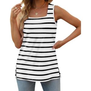 imageXIEERDUO Summer Tank Tops for Women Square Neck Loose Fit Casual Fashion Flowy Sleeveless01bblack Stripe