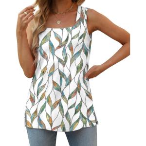imageXIEERDUO Summer Tank Tops for Women Square Neck Loose Fit Casual Fashion Flowy Sleeveless01bcolorful Leaves