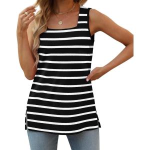 imageXIEERDUO Summer Tank Tops for Women Square Neck Loose Fit Casual Fashion Flowy Sleeveless01bwhite Stripe