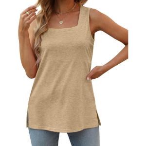 imageXIEERDUO Summer Tank Tops for Women Square Neck Loose Fit Casual Fashion Flowy Sleeveless03khaki