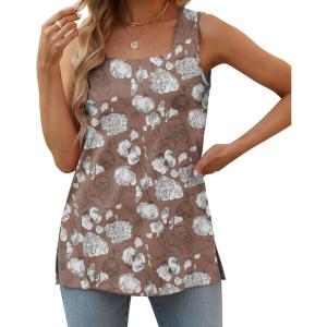 imageXIEERDUO Summer Tank Tops for Women Square Neck Loose Fit Casual Fashion Flowy Sleeveless04khaki Floral