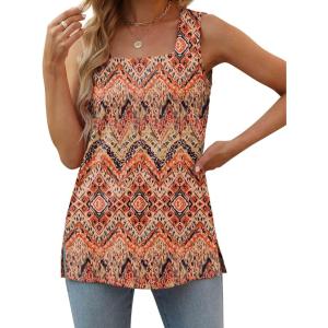 imageXIEERDUO Summer Tank Tops for Women Square Neck Loose Fit Casual Fashion Flowy SleevelessBoho