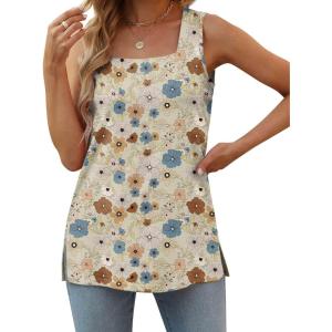 imageXIEERDUO Summer Tank Tops for Women Square Neck Loose Fit Casual Fashion Flowy SleevelessFloral