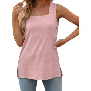 imageXIEERDUO Summer Tank Tops for Women Square Neck Loose Fit Casual Fashion Flowy SleevelessPink 2